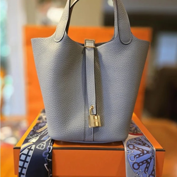 Hermes Handbags - New Hermes Picotin 18 Lock Tote in Gris Pantin with Permabrass Hardware